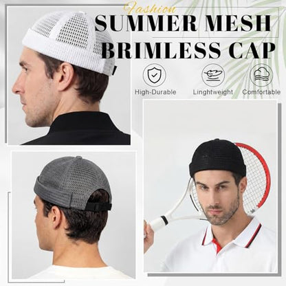 4 Pcs Men's Brimless Cap with No Brim, Summer Mesh Docker Beanie Cap Sailor Skullcap for Men - color: Classic Color