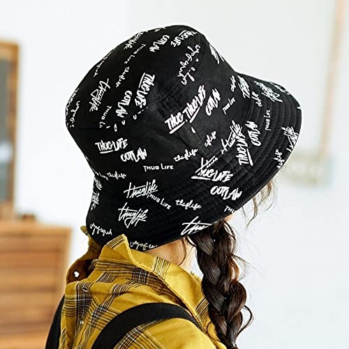 Packable Reversible Printed Bucket Hat Unisex for Men Women Beach Fisherman Cap - color: Black