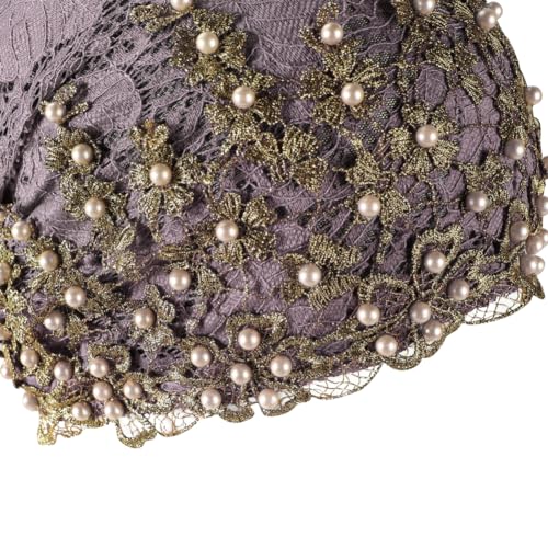 haozaikeji Women Flower Turban Hat Rhinestones Muslim Islamic Head Wrap African Pearl Turban Soft Stretchy Head Cover - color: Light-purple