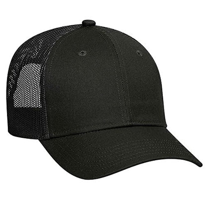 Ashen Fane 6 Panel Blend Twill Structured Low Profile Mesh Back Snapback Trucker Hat - color: Black
