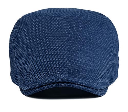 DIYDECAL Mens Breathable Mesh Summer Hat Adjustable Newsboy Beret Ivy Cap Cabbie Flat Cap - color: Navy Blue
