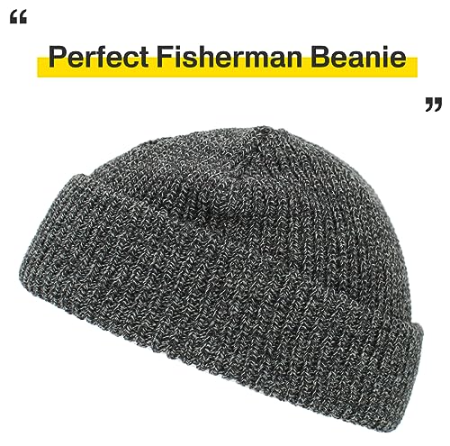 Fisherman Short Beanie Leon Roll up Trawler Classic Skullcap Hipster Beanie Warm Winter Hats Acrylic Ribbed Knit Cuff Daily - color: Dark Gray Mix Fisherman Beanie