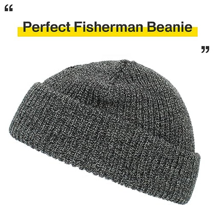 Fisherman Short Beanie Leon Roll up Trawler Classic Skullcap Hipster Beanie Warm Winter Hats Acrylic Ribbed Knit Cuff Daily - color: Dark Gray Mix Fisherman Beanie