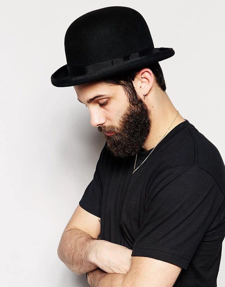 Wool Derby Hat Round Cloche Hat for Men and Women Upturn Church Hat (S/M)