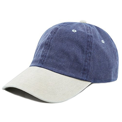 The Hat Depot 100% Cotton Pigment Dyed Low Profile Dad Hat Six Panel Cap - color: 2. Navy/Putty