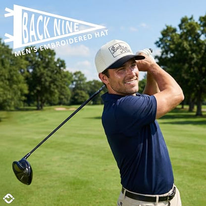 Funky Junque Golf Trucker Hat - color: The Back Nine Social Club - Black/Beige
