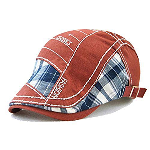 M MOACC Men Beret Hat Cotton Adjustable Newsboy Hats Cabbie Gatsby Cap Driving Flat Caps - color: Hat-t3-burgundy