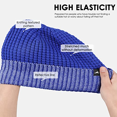 Achiou Reflective Beanie for Men Women, Fleece Lined Winter Cuffed Hat - color: Blue