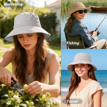 Waterproof Bucket Hat Hiking Hat for Women, Wide Brim Rain Hat UV Protection Sun Hat Packable Boonie Hat for Fishing Beach - color: Beige