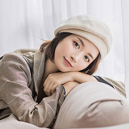 Women Winter Classic Beret Hat Newsboy Cap Painter Hats Houndstooth Beret Hats - color: Py06-milky