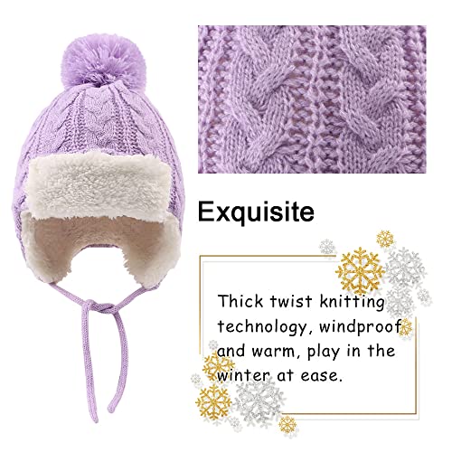Peecabe Winter Kids Beanie Hat Baby Knitted Hats Fleece Earflap Toddler Cap - color: Purple, size: 2-5T