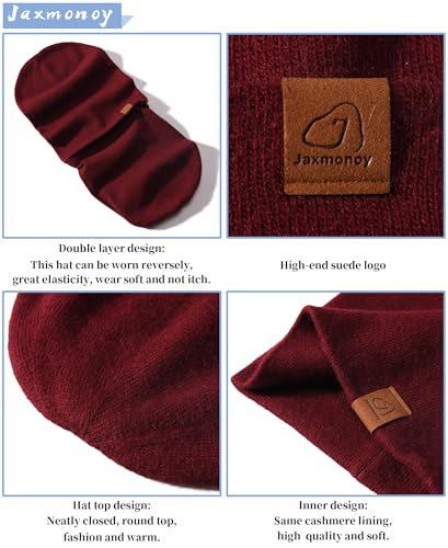 jaxmonoy Slouchy Knit Beanies Winter Hats for Women Men Soft Warm Reversible Slouch Cuffed Skull Knitted Beanie Cap - color: Wine Red