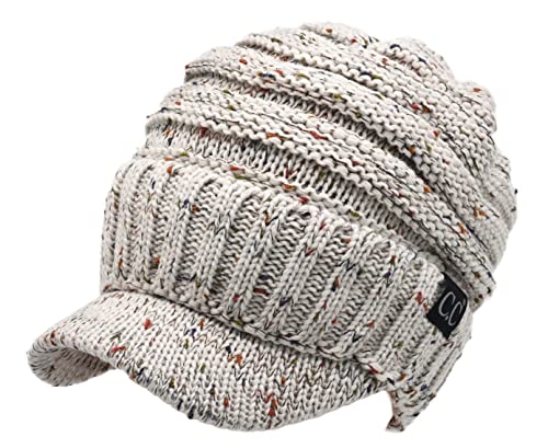 C.C Trendy Warm Oversized Chunky Soft Oversized Ribbed Slouchy Knit Hat with Visor Brim - color: Oatmeal
