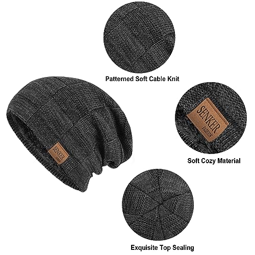 Senker Fashion 2 Pcs Winter Slouchy Beanie Hats for Men, Warm Mens Beanies - color: Black Dark Grey