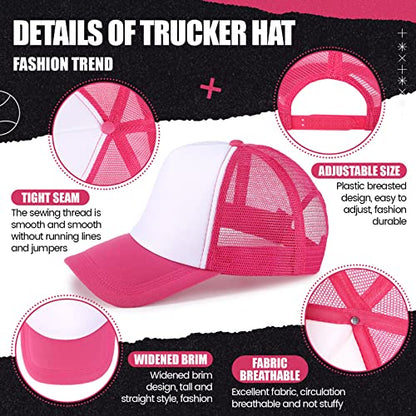 Tarpop 10 Pcs Sublimation Blank Trucker Hats Bulk - color: Hot Pink and White