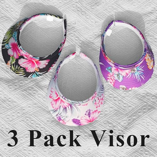3 Pack Sports Sun Visor Hat Women Men Adjustable Clip On Visors Outdoor Golf Beach Cap - color: Flower-black White Purple
