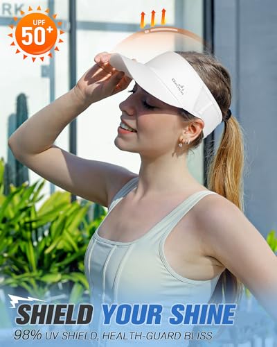 GXCROR Sports Sun Visor Hat Men Women, Lightweight Breathable Quick Dry Sports Sun Hat for Running Golf Tennis - color: White