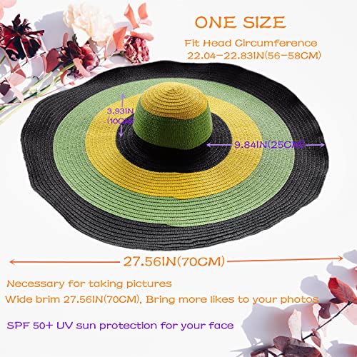 Oversized Beach Hat Women, Extra Wide Brim Foldable Straw Floppy Sun Hat - color: Avocado Green With Black Border