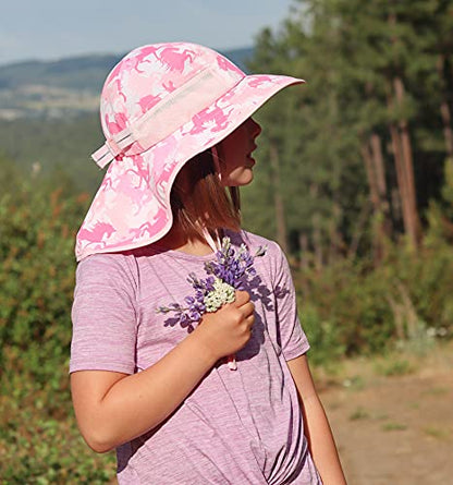 icolor Kids Sun Hat UPF50+ Sun Protection Bucket Hat Toddler Summer Beach Play Hats with Neck Flap for Girl Boy Ages 3~10 - color: Pinkhorse