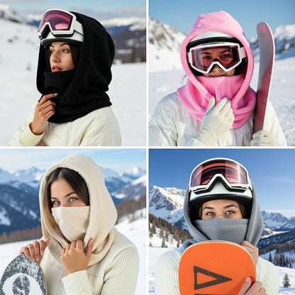 Fleece Balaclava Over Helmet - Warm Helmet Ninja Hood - Snowboard Hooded Hat Neck Gaiter Ski Mask - color: Pink, size: One Size