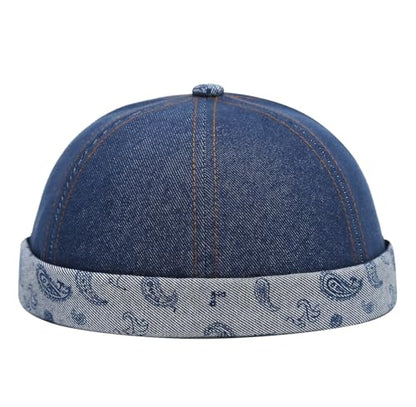 Quanhaigou Brimless Sailor Cap,Adjustable Rolled Cuff Skull Beanie Hats for Men Women - color: Paisley Blue