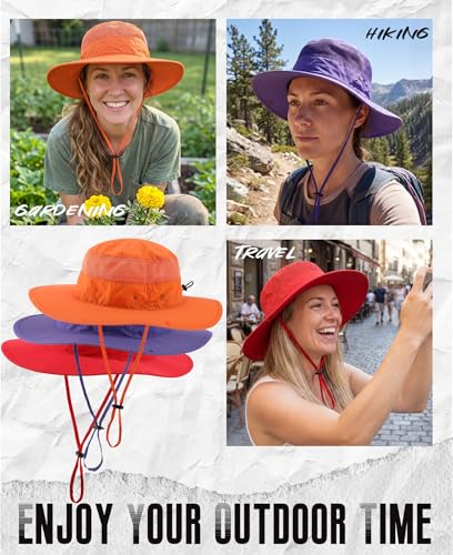 Connectyle UPF 50+ Wide Brim Sun Hat for Men Breathable Cowboy Boonie Hats Outdoor Bucket Hat for Fishing Hiking Safari - color: Rose Red
