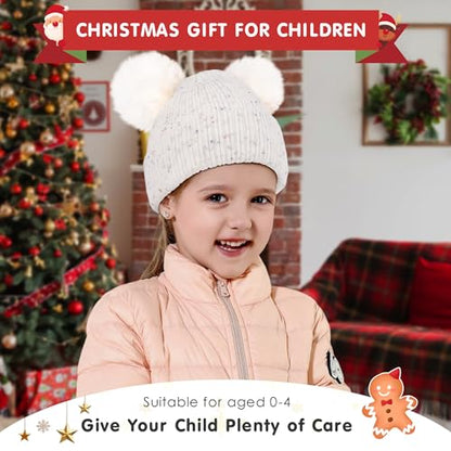 FZ FANTASTIC ZONE Toddler Kids Winter Hat Beanie Pompom Warm Fleece Baby Hats 0-6 12 Months 1 2 3 4 Year Old Girls Boys Gifts - color: Cream White