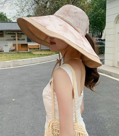 HUAMULAN Women Wide Brim Reversible Sun Hat Summer Beach Fishing Bucket - color: Khaki