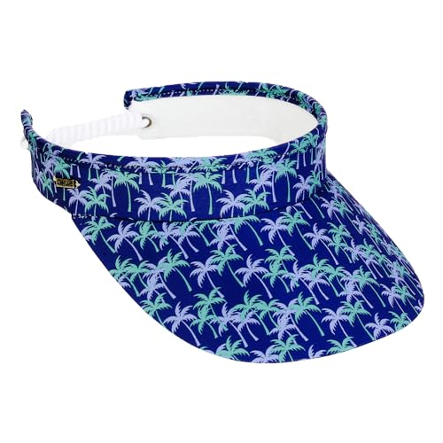 Pickleball | Women's Adjustable Coil Visor by Sun N Sand | Green & Purple Palms | Cotton Visor w/Coil | UV 50 Protection