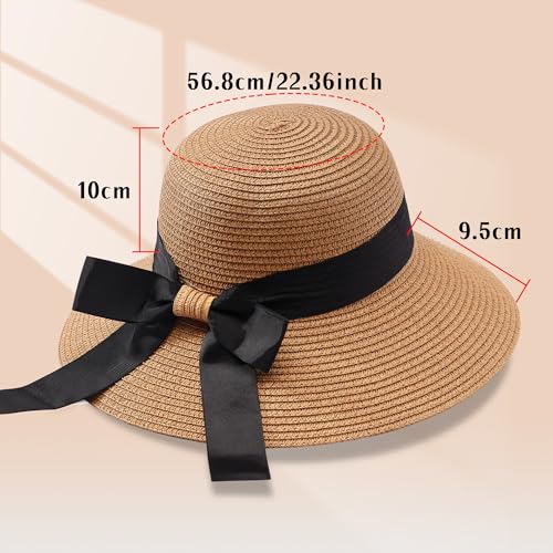 MILAKOO Straw Mesh Buckle Hat Ribbon Bow Cap Strap Foldable Roll Up Cap Sun Protection Hat for Travel - color: 01 Khaki