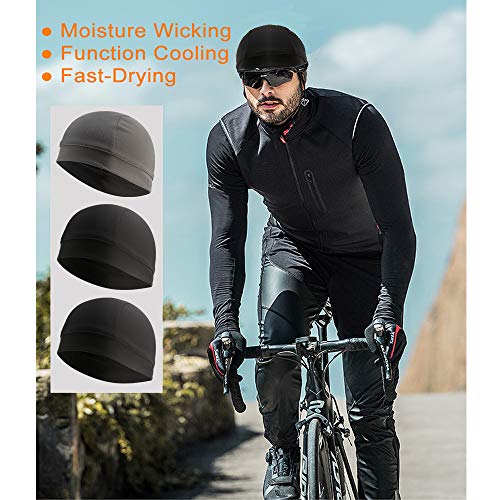 3 Pack Cooling Skull Cap Helmet Liner Sweat Wicking Breathable Hat for Men - color: Black,black,grey