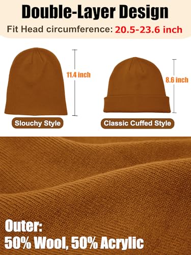 Womens Satin Lined Beanie Wool Silk Lining Slouchy Warm Skull Cap - color: 1pcs Camel