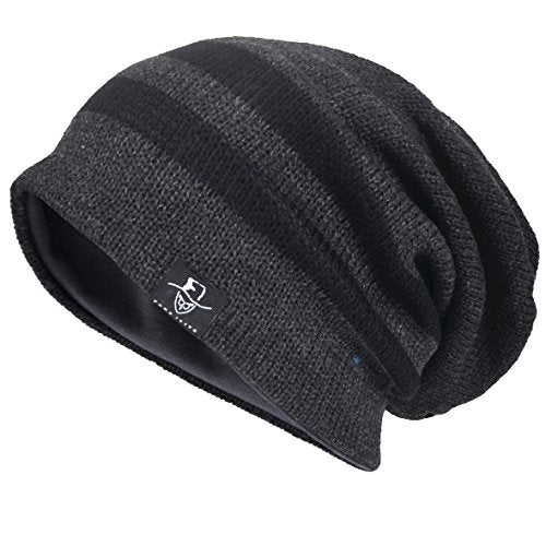 VECRY Mens Slouchy Beanie Knit Skull Cap Long Baggy Hip-hop Winter Summer Hat B305 - color: Stripe-grey, size: Large
