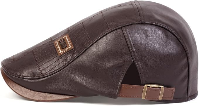Newsboy Cap for Men, Flat Cap, PU Leather Hat - color: Patch| Dark Brown