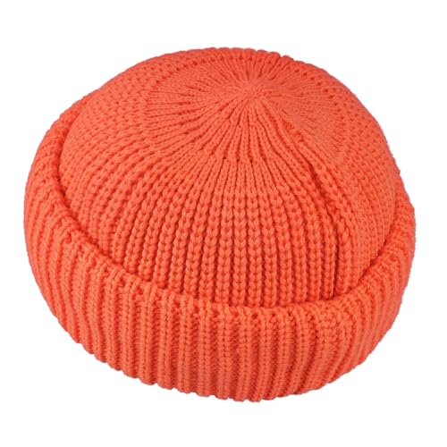 Clakllie Trawler Beanie Watch Hat Knit Cuffed Skullcap Roll-up Edge Stocking Hats Rolled Cuff Knitted Hat Ski Cap - color: Cdus-ddth3-orange