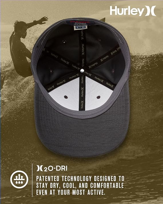 Hurley Mens Baseball Cap, H2O-Dri Stretch Fitted Hat with Curved Bill - color: Black Heather, size: Large-X-Large