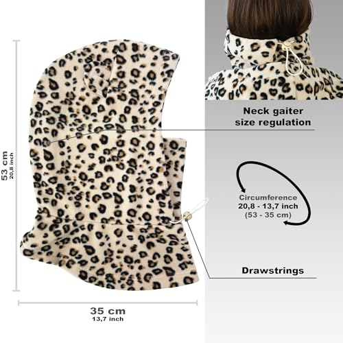 Fleece Balaclava Over Helmet - Warm Helmet Ninja Hood - Snowboard Hooded Hat Neck Gaiter Ski Mask - color: Leopard-earsup, size: One Size