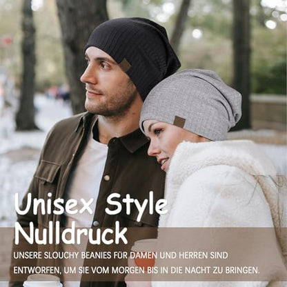 HAMUNI Slouchy Beanie for Men Women Soft Lightweight Chemo Headwear - color: Black+light Grey