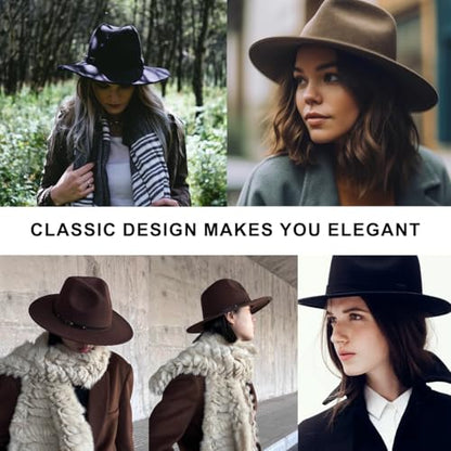 Unisex Womens Mens Adjustable Classic Wide Brim Belt Buckle Fedora Hat Felt Panama Hat Church Jazz Cap - color: Army Green, size: Medium-Large