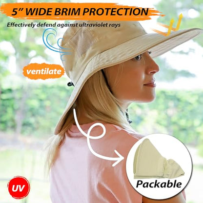 Solaris Wide Brim Sun Hat with Neck Flap - color: Tan, size: Medium