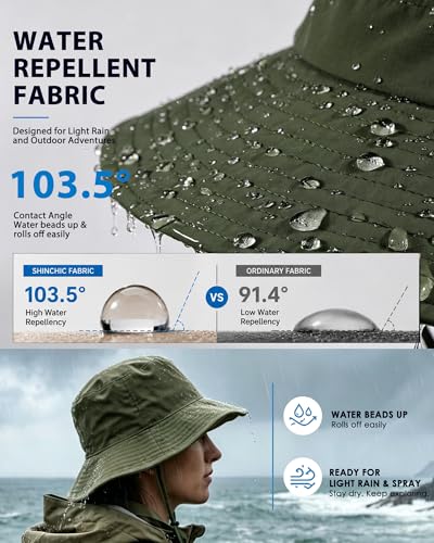 Water-Resistant UPF 50+ Sun Bucket Hat Packable Brimmed for Women Men - color: Army Green