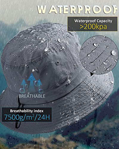 Water-Resistant Bucket Hat for Women Men Rain Hat UPF 50+ Boonie Sun Hat - color: Grey