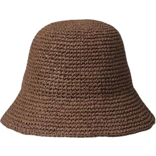 KORADI Womens Sun Hats Straw Hat Summer Beach Hats Foldable Floppy Cap Wide Brim Woven Bucket Hat - color: Coffee3.1"