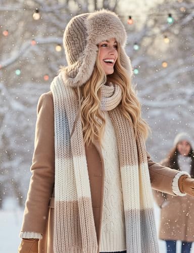 Beauty Women Fur Trapper Ushanka Hat with Ear Flaps, Faux Fur Windproof Thick Winter Russian Bomber Eskimo Hat(Pink)