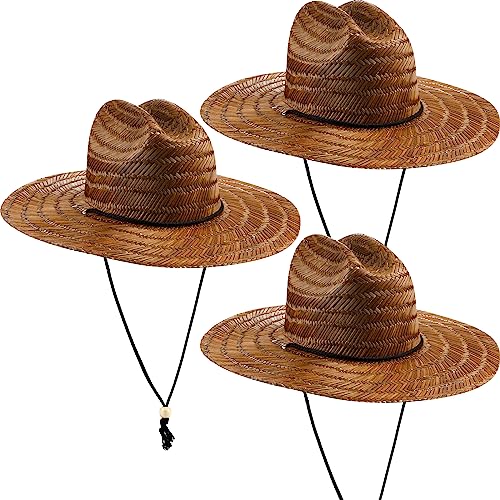 3 Pcs Men's Classic Straw Hat Summer Sun Beach Hat Wide Brim Sun Outdoor Hats for Men and Women - color: Brown