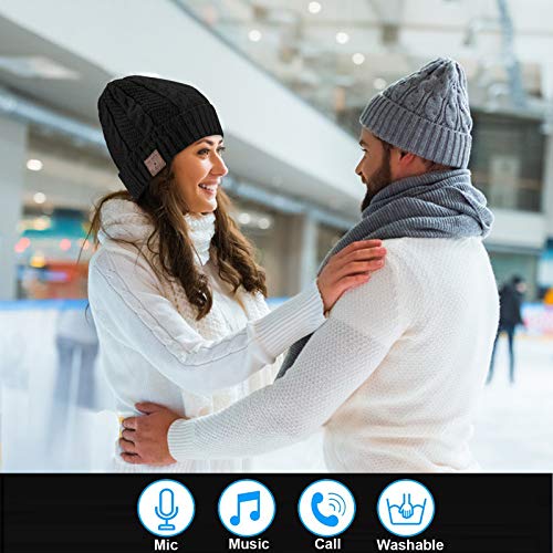 Wireless Music Hat Beanie for Men Women Winter Music Cap with Mic Stereo Headphones Headset Beanie Unisex Women Boys Girls Winter Handsfree Outdoor Sports - color: Knit Black