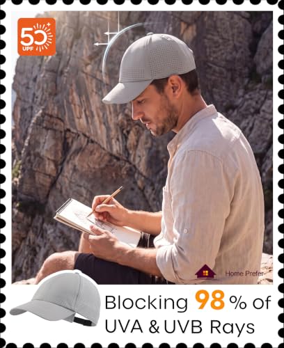 Home Prefer Mens Womens UPF50+ Sun Hat Athletic Adjustable Baseball Cap Quick Dry UV Protection Workout Running Golf Hat - color: Light Grey, size: Large