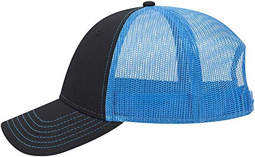 Ashen Fane 6 Panel Low Profile Contrast Vertical Mesh Back Snapback Hat - color: Blk/Blk/N. Blue