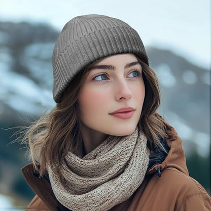Croogo Knit Beanie Hat Fisherman Ski Caps Fall Winter Warm Knitted Ribbed Cuffed Skull Cap Slouchy Toboggan Cap for Men Women - color: Kh43-gray