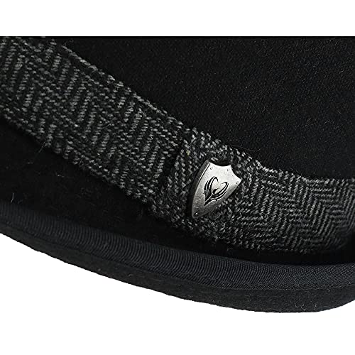 Men’s Fedora, 2” Brim, Classic Wool Blend with Herringbone Band - color: Black, size: Large